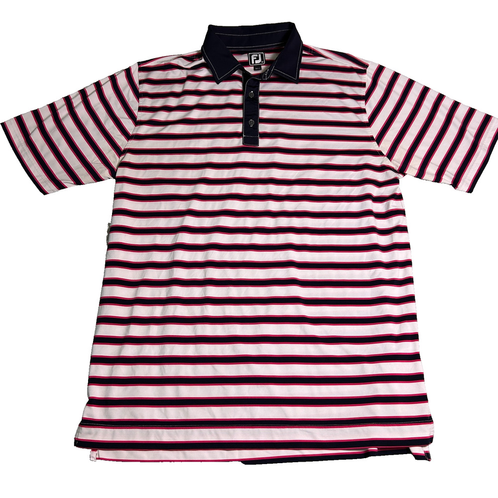 Footjoy FJ Athletic Fit Golf Polo Mens XL Blue Pink White Stripes Perfomance